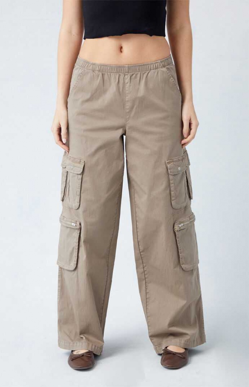 Pantalones PacSun Taupe Draped Low Rise Anchos Leg Cargo Mujer Gris Marrones | SRUXO0517