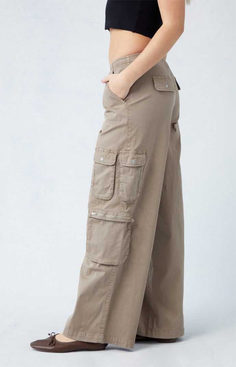 Pantalones PacSun Taupe Draped Low Rise Anchos Leg Cargo Mujer Gris Marrones | SRUXO0517