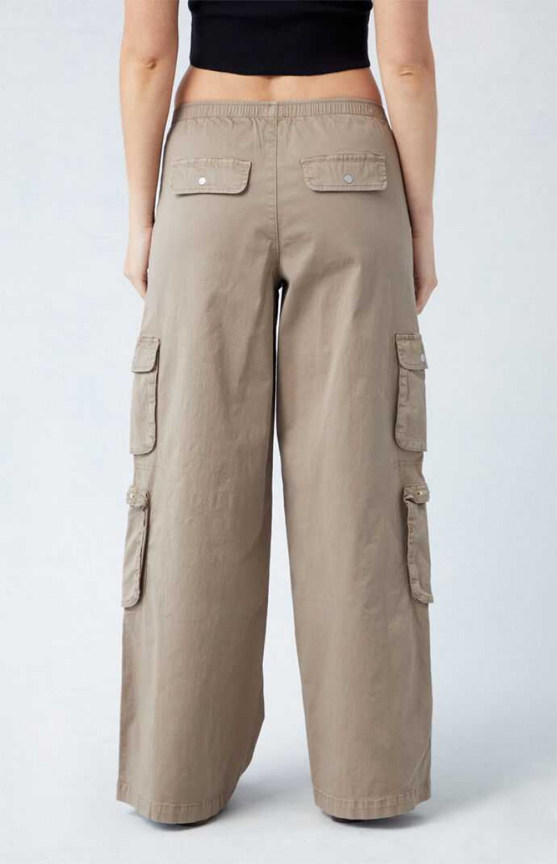 Pantalones PacSun Taupe Draped Low Rise Anchos Leg Cargo Mujer Gris Marrones | SRUXO0517