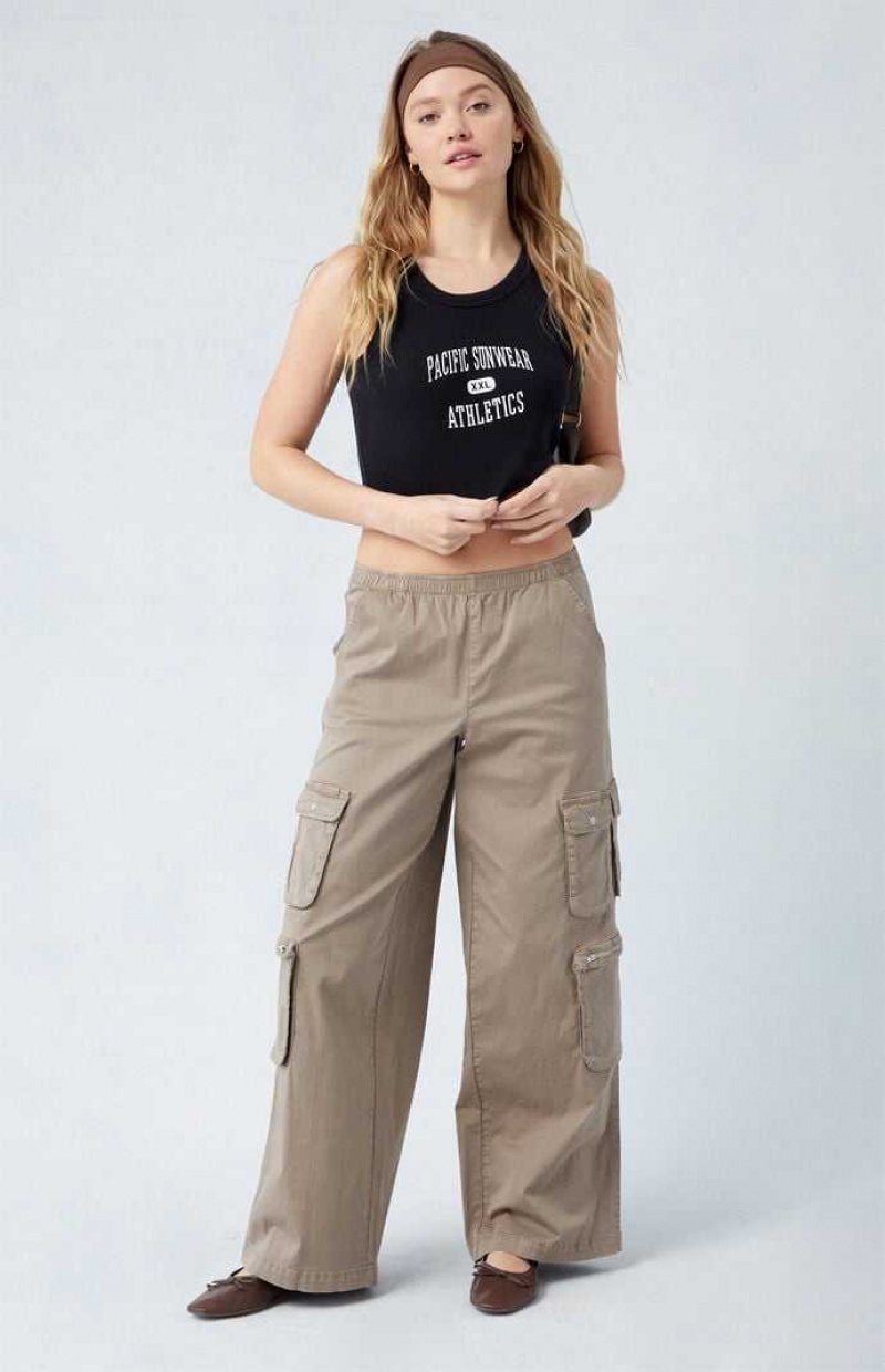 Pantalones PacSun Taupe Draped Low Rise Anchos Leg Cargo Mujer Gris Marrones | SRUXO0517