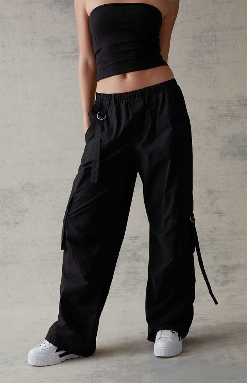 Pantalones PacSun Tiras Cargo Mujer Negras | MKQHF9365