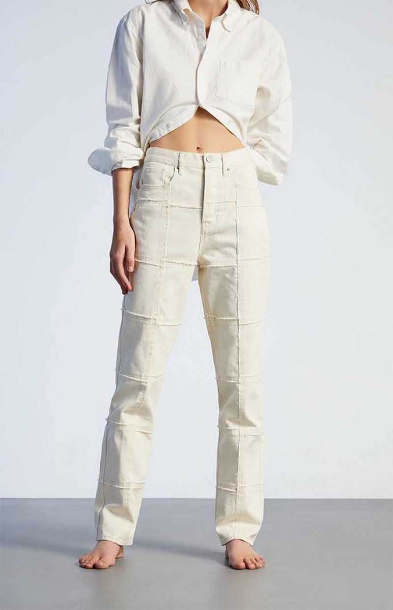 Pantalones PacSun White Frayed Paneled Dad Mujer Blancas | BMZWT0721