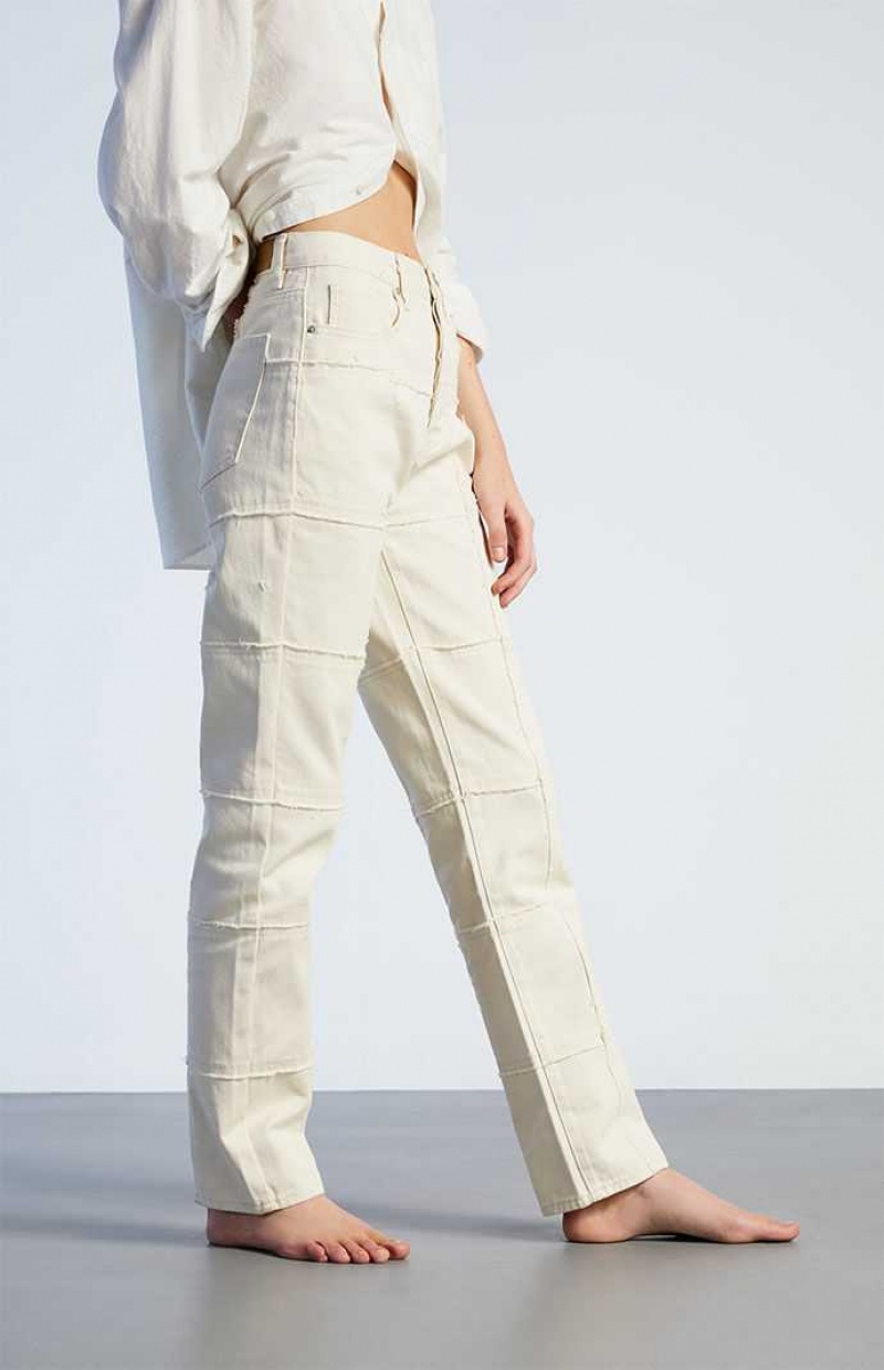 Pantalones PacSun White Frayed Paneled Dad Mujer Blancas | BMZWT0721