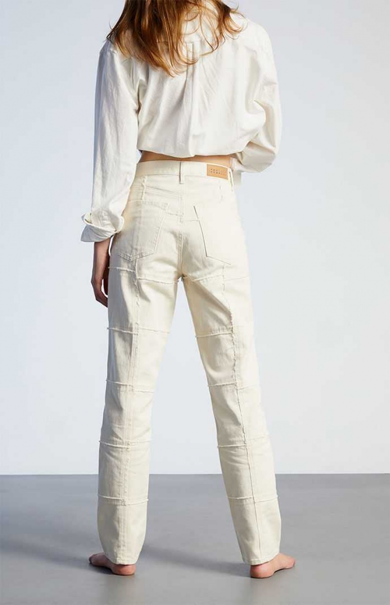 Pantalones PacSun White Frayed Paneled Dad Mujer Blancas | BMZWT0721