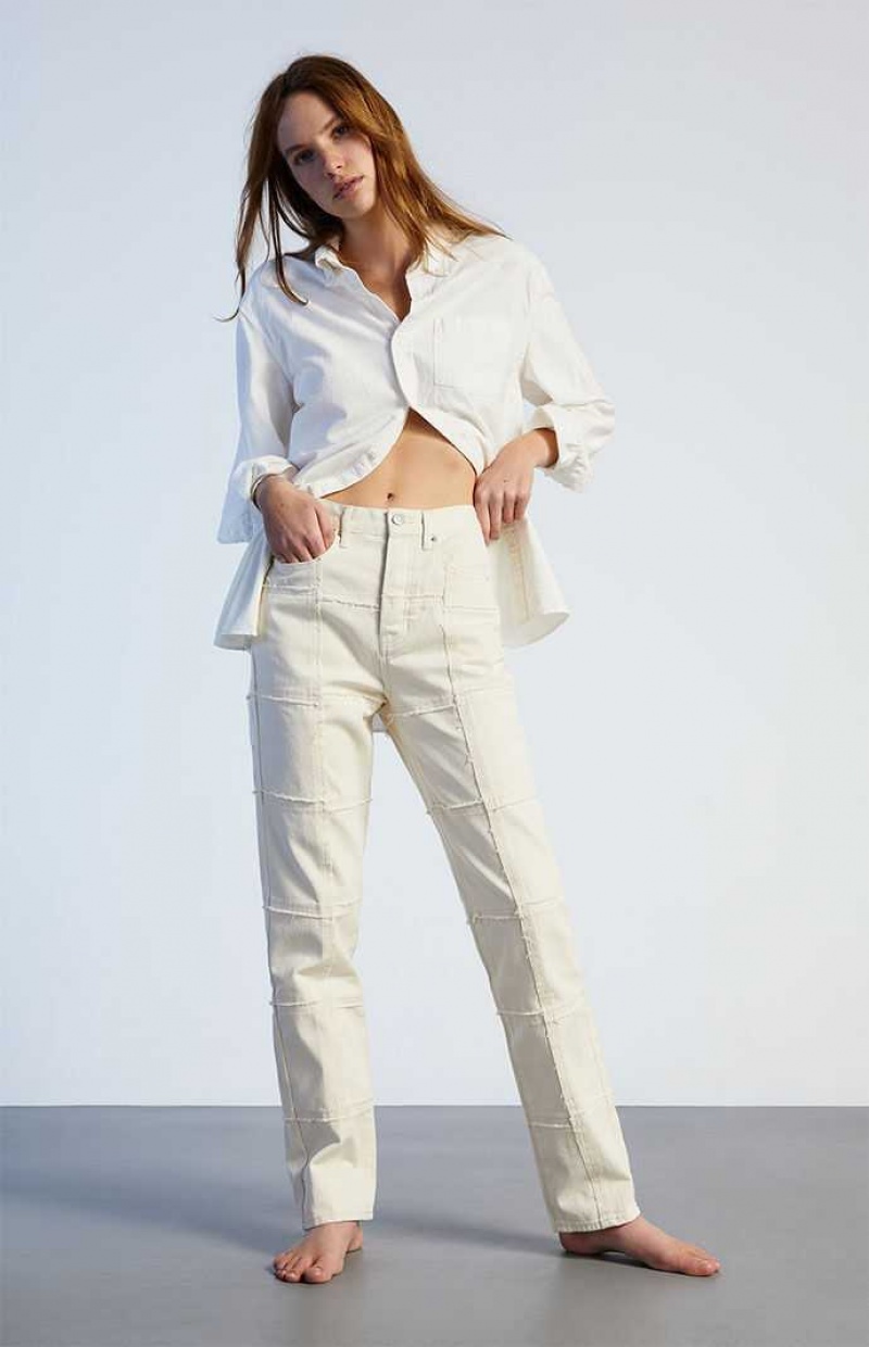 Pantalones PacSun White Frayed Paneled Dad Mujer Blancas | BMZWT0721