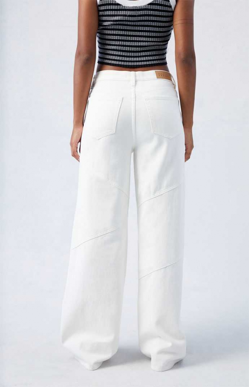 Pantalones PacSun White Paneled Dakota Mid Rise gy Mujer Indigo | FALHX3589