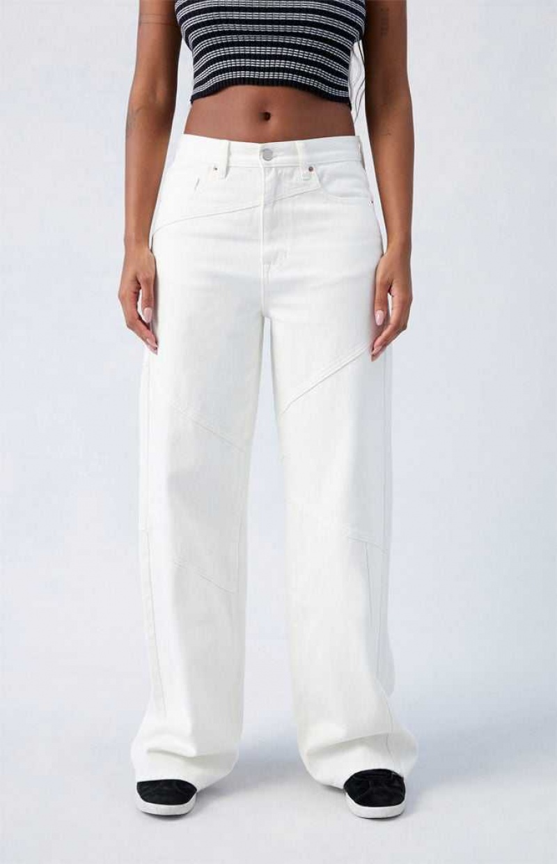 Pantalones PacSun White Paneled Dakota Mid Rise gy Mujer Indigo | FALHX3589