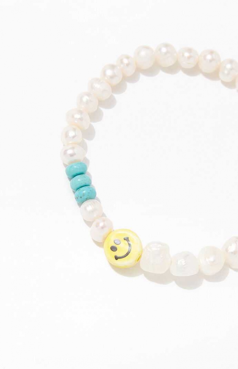 Pulseras PacSun Smiley Pearl Hombre Amarillo | VYKXP0946