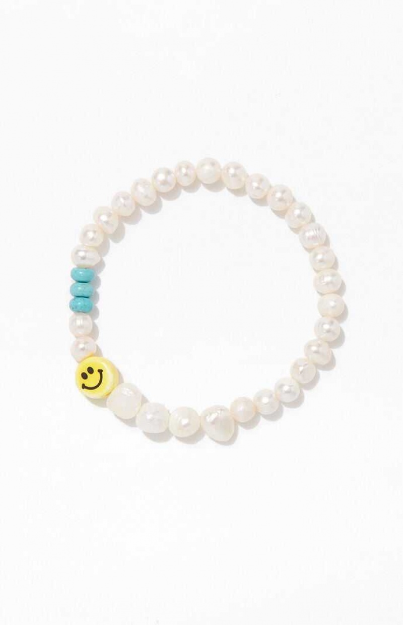 Pulseras PacSun Smiley Pearl Hombre Amarillo | VYKXP0946