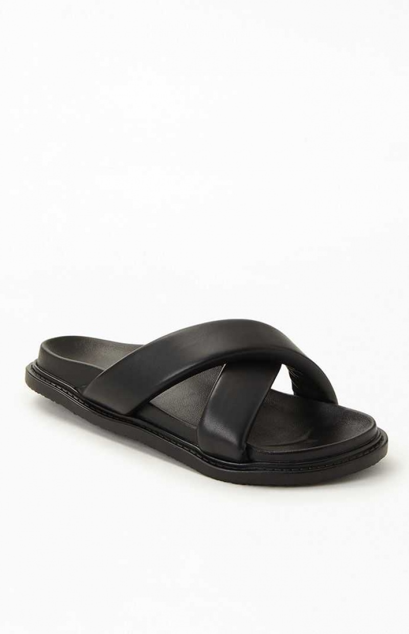 Sandalias PacSun Women's Crisscross Faux Cuero Chanclas Mujer Negras | YCVHR8396