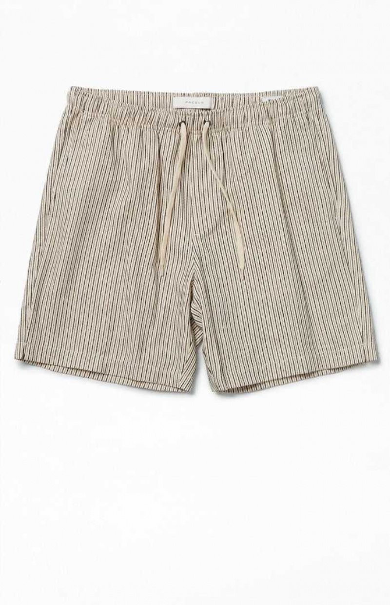 Short PacSun Black Russel Linen Volley Hombre Negras Blancas | XNQHA3025