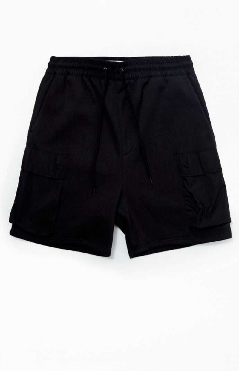 Short PacSun Fleece Black Cargo Hombre Negras | OIVKR3180