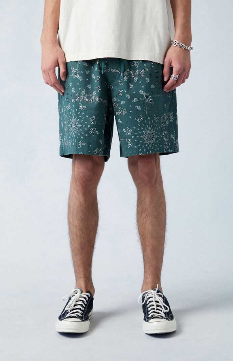 Short PacSun Green Reed Printed Twill Volley Hombre Verde | VCDRA7549