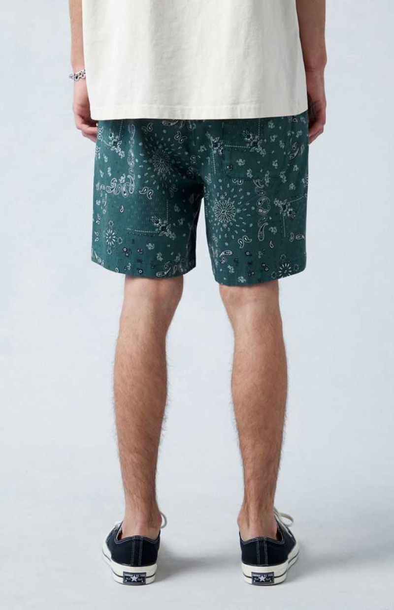 Short PacSun Green Reed Printed Twill Volley Hombre Verde | VCDRA7549