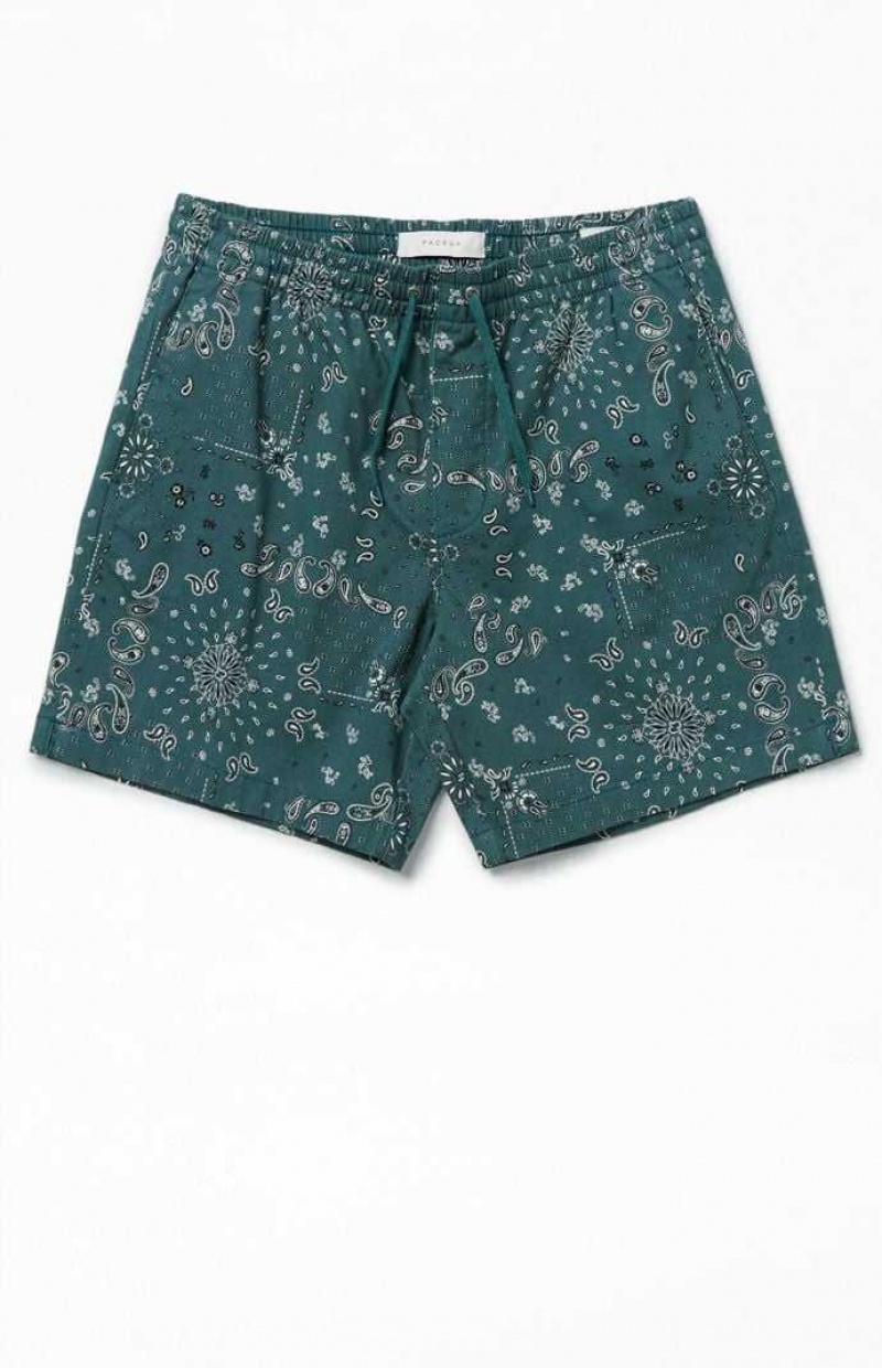 Short PacSun Green Reed Printed Twill Volley Hombre Verde | VCDRA7549