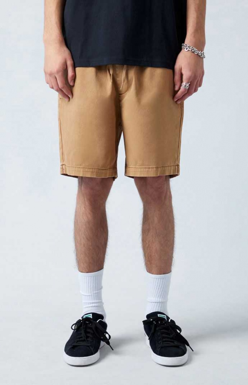 Short PacSun Khaki Twill Volley Hombre Kaki | KIPFQ4927