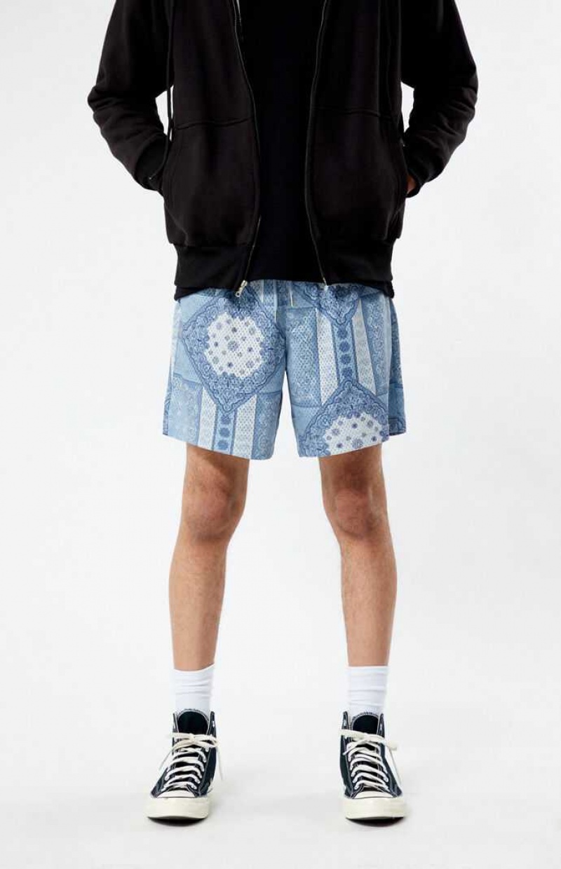 Short PacSun Printed Mesh Basketball Hombre Azules | KIDCQ0396