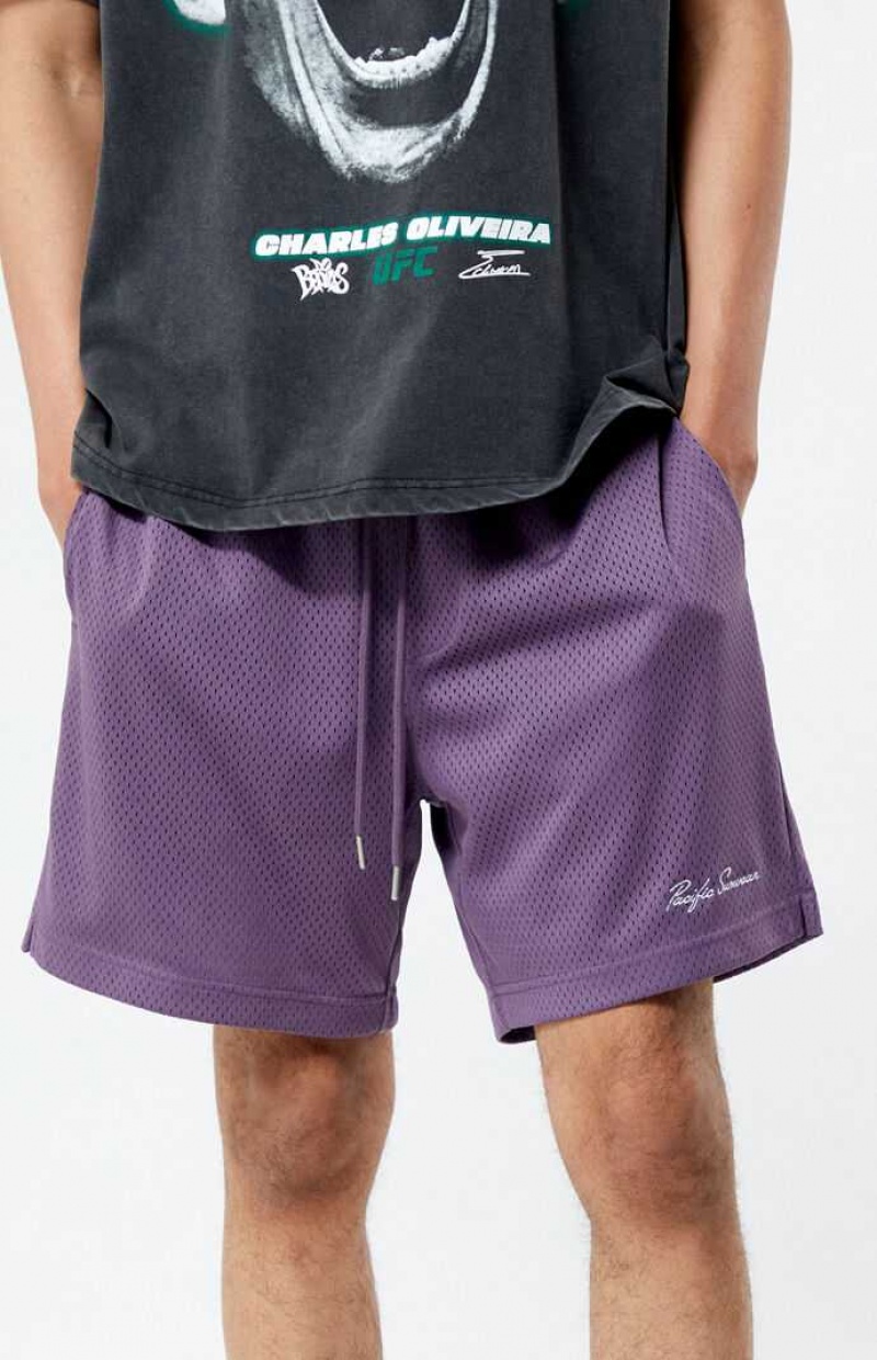 Short PacSun Purple Mesh Basketball Hombre Moradas | GHUDY0478