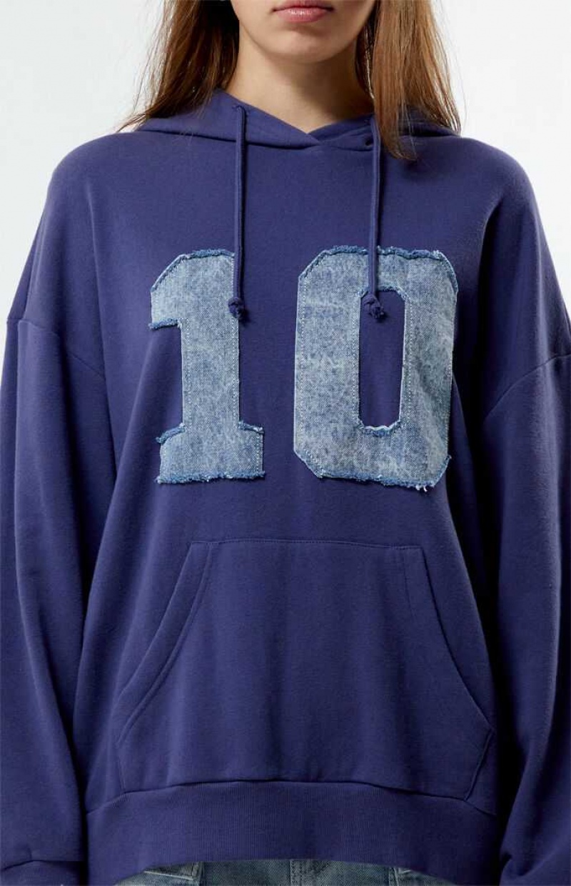 Sudadera con Capucha PacSun Denim Number Patch Mujer Azules | BIUXD0458