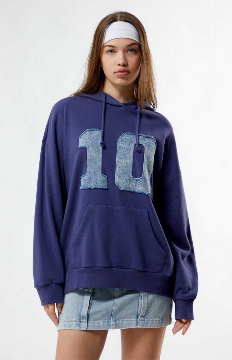 Sudadera con Capucha PacSun Denim Number Patch Mujer Azules | BIUXD0458