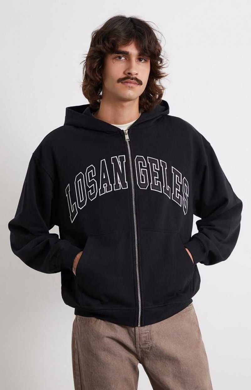 Sudadera con Capucha PacSun Los Angeles Full Zip Hombre Negras | HLMEO6798