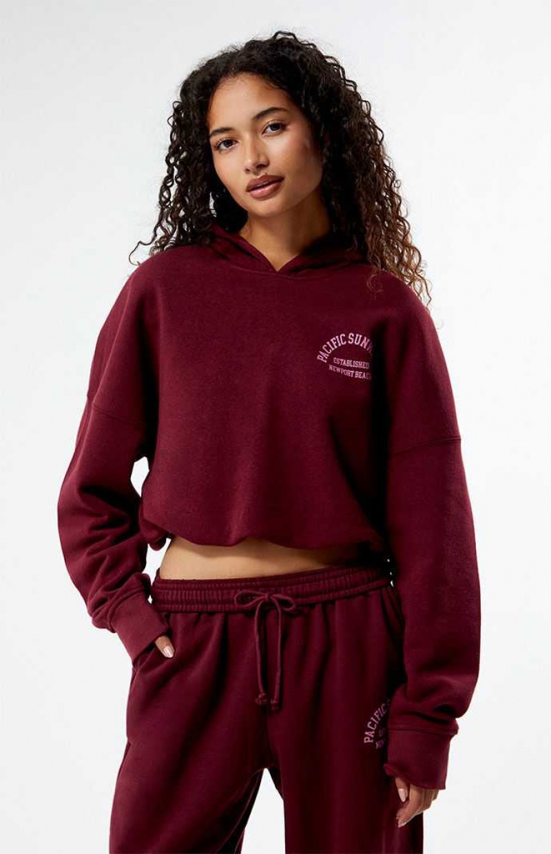 Sudadera con Capucha PacSun Pacific Sunwear Arch Bubble Cropped Mujer Burdeos | LIRHV0916