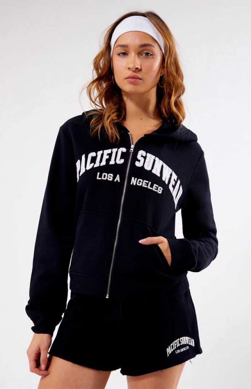 Sudadera con Capucha PacSun Pacific Sunwear Full Zip Mujer Negras | PBFQS8107