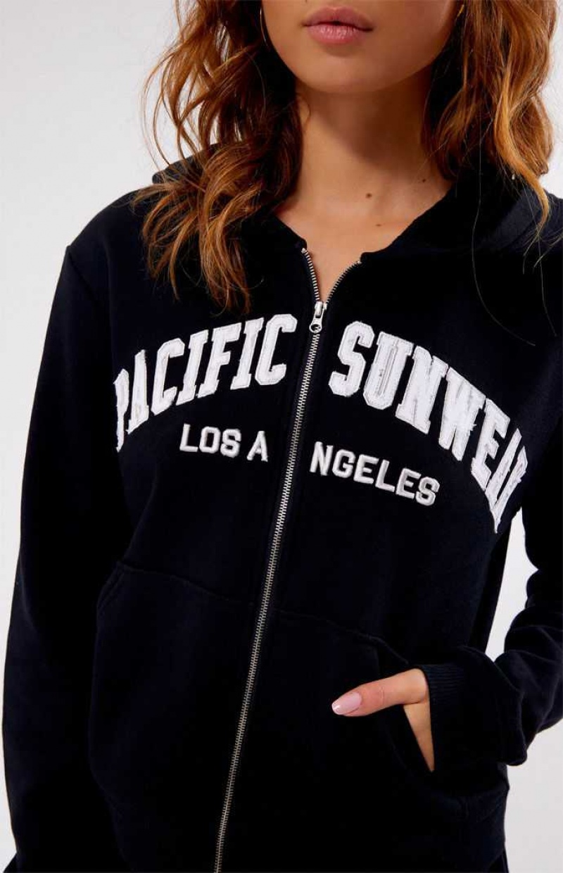 Sudadera con Capucha PacSun Pacific Sunwear Full Zip Mujer Negras | PBFQS8107