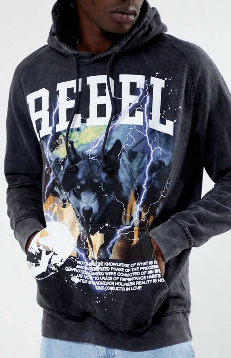 Sudadera con Capucha PacSun Rebel Pack Vintage Wash Hombre Negras | WXPLD8172