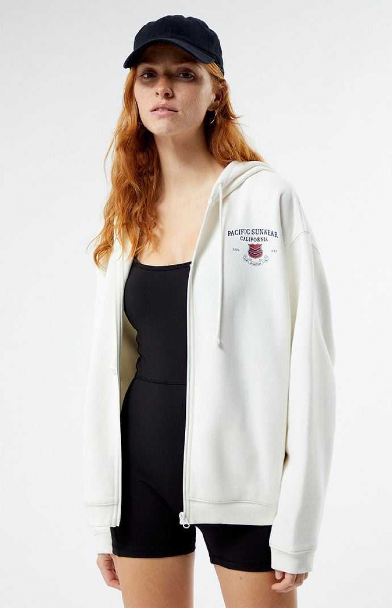 Sudadera con Capucha PacSun Social Dept. Pacific Sunwear Full Zip Mujer Blancas | SIAMT2734