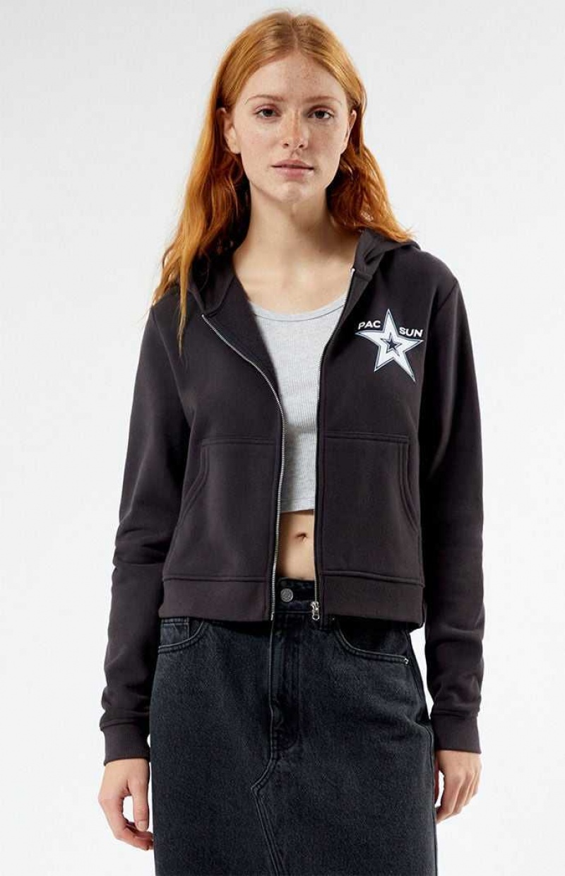 Sudadera con Capucha PacSun Star Zip Up Mujer Negras | ALVYG0457