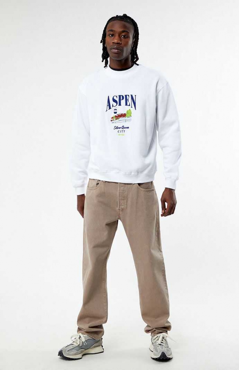 Sudaderas PacSun Aspen Embroidered Crew Neck Hombre Blancas | CSTBH3286