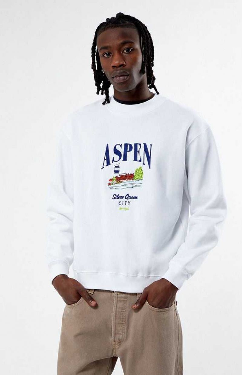 Sudaderas PacSun Aspen Embroidered Crew Neck Hombre Blancas | CSTBH3286