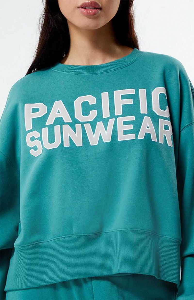 Sudaderas PacSun Bold Pacific Sunwear Cropped Crew Neck Mujer Verde | SNTDL2098