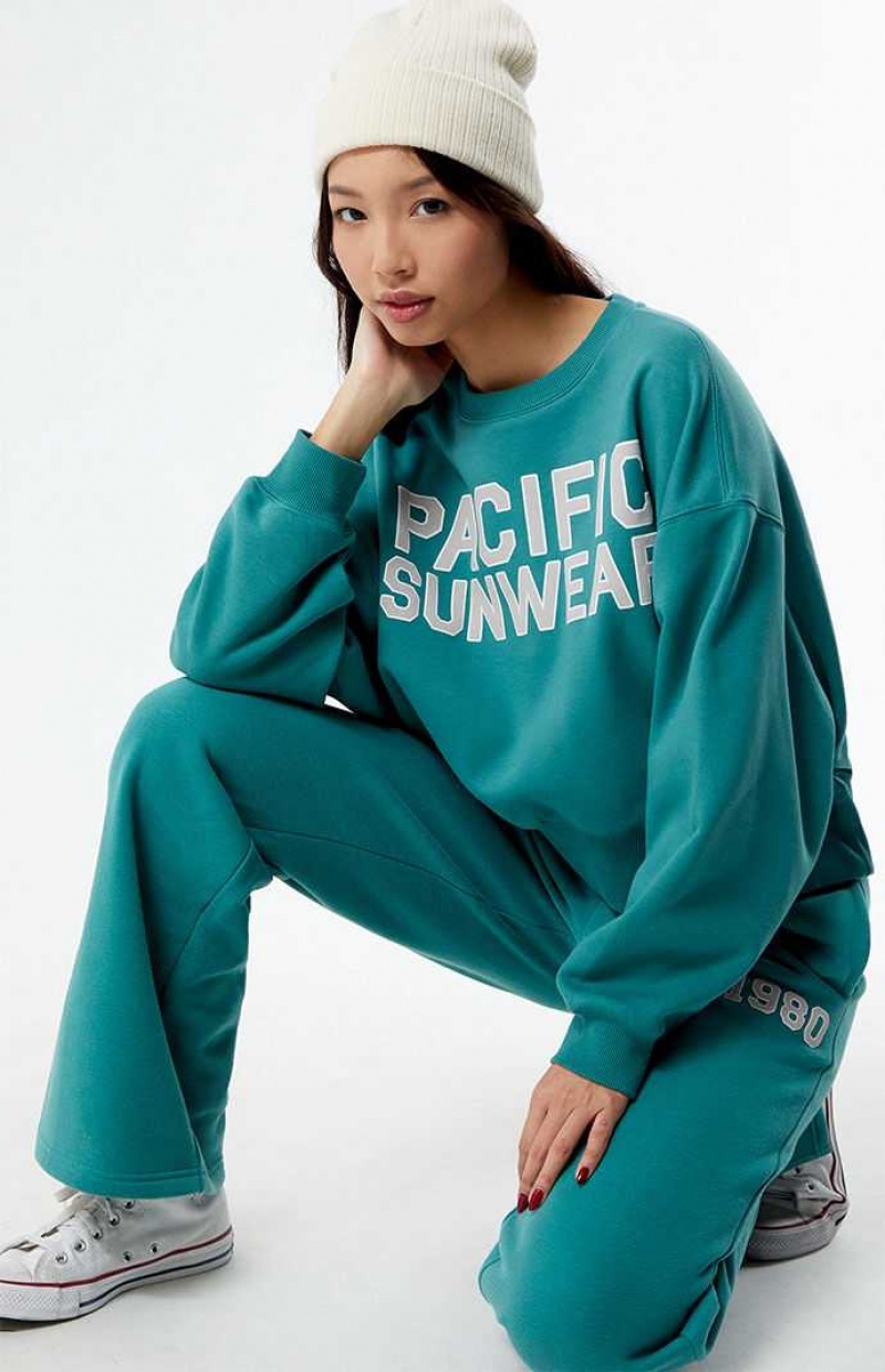 Sudaderas PacSun Bold Pacific Sunwear Cropped Crew Neck Mujer Verde | SNTDL2098