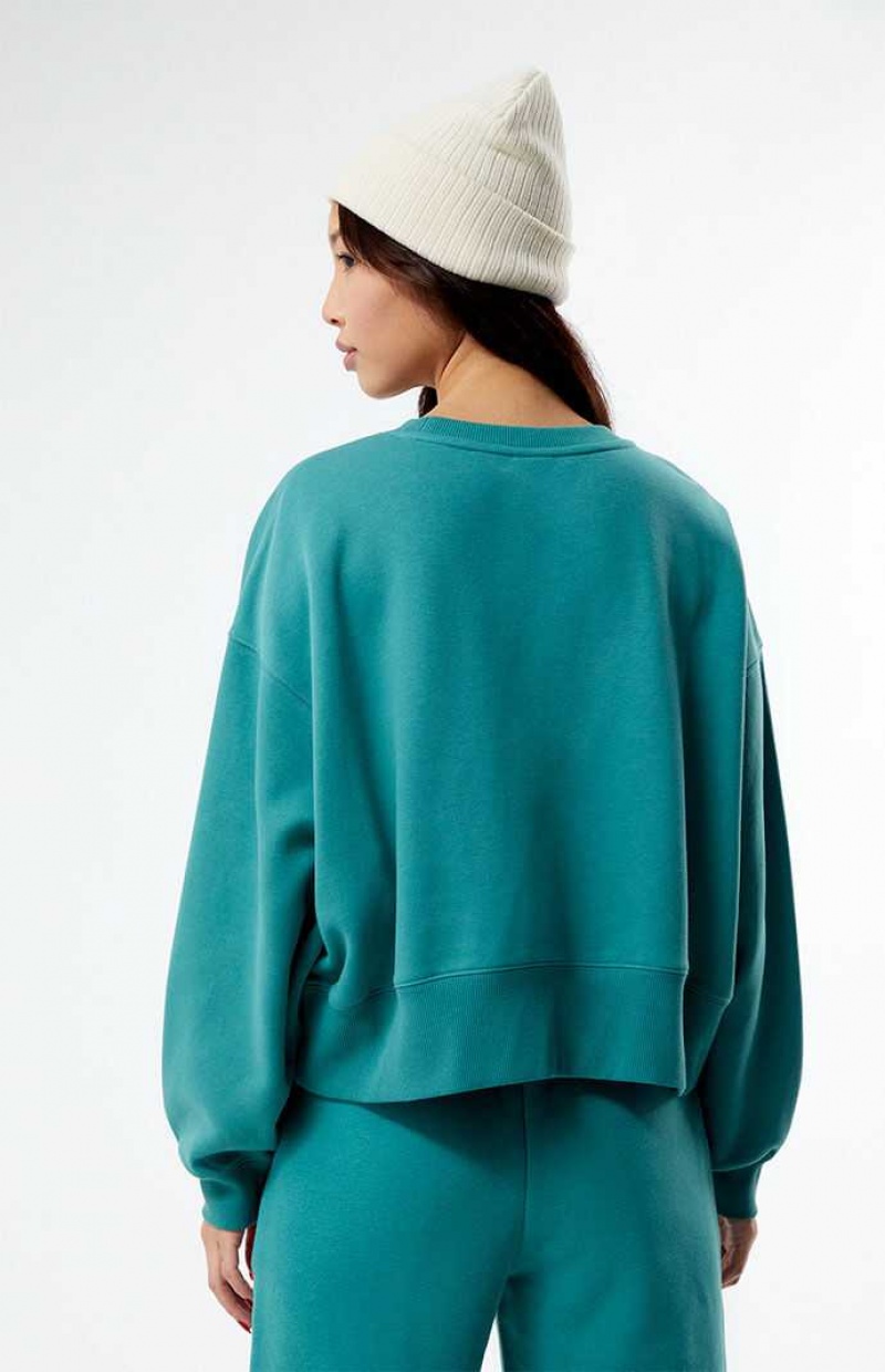 Sudaderas PacSun Bold Pacific Sunwear Cropped Crew Neck Mujer Verde | SNTDL2098