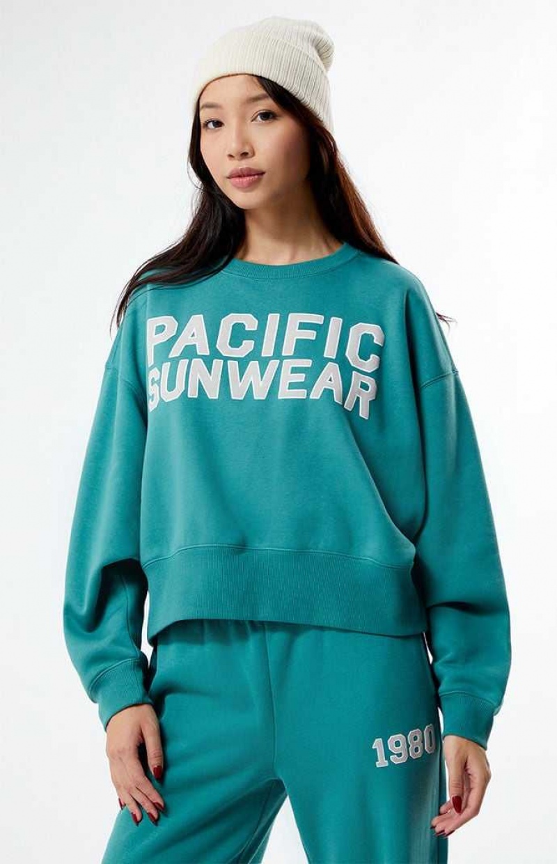 Sudaderas PacSun Bold Pacific Sunwear Cropped Crew Neck Mujer Verde | SNTDL2098