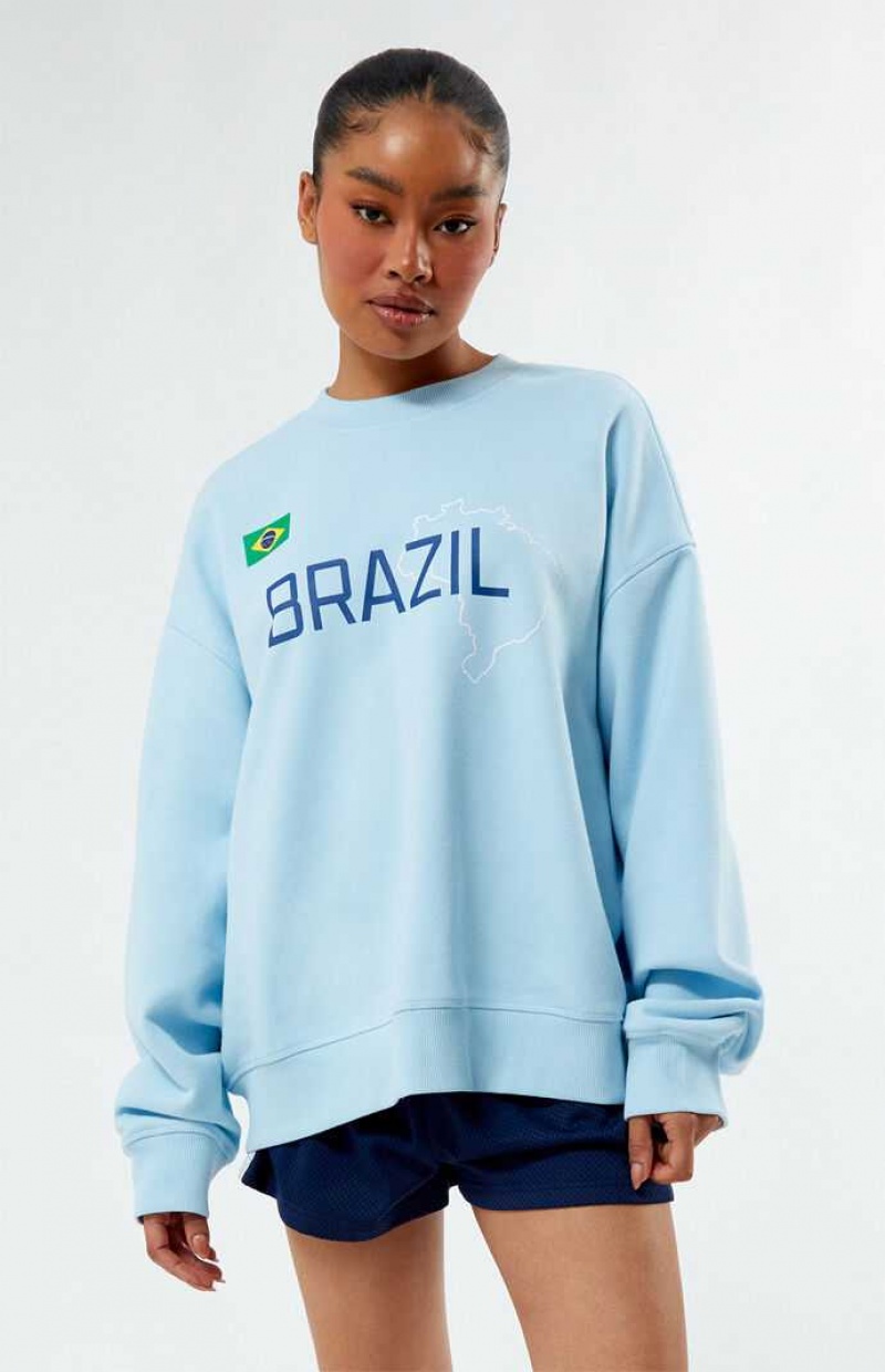 Sudaderas PacSun Brazil Crew Neck Mujer Azules Claro | UQGWD0456