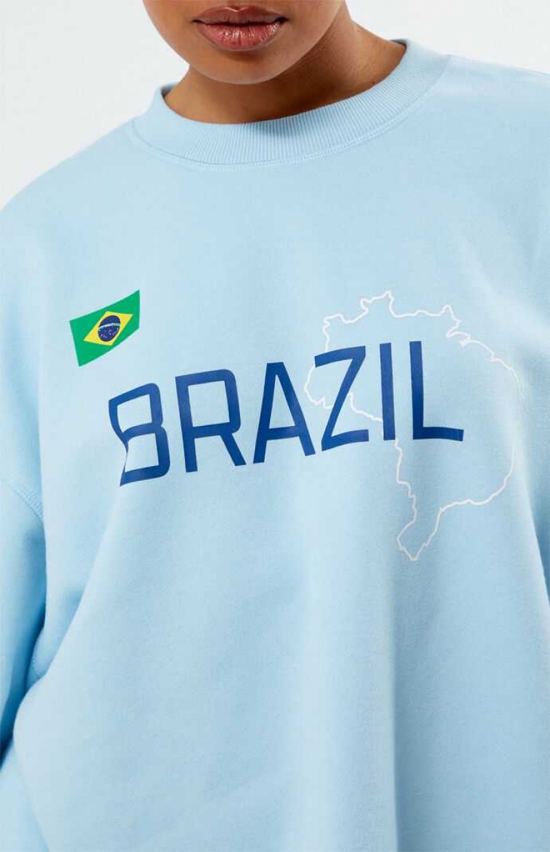 Sudaderas PacSun Brazil Crew Neck Mujer Azules Claro | UQGWD0456