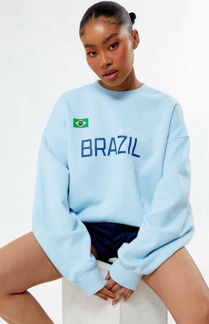 Sudaderas PacSun Brazil Crew Neck Mujer Azules Claro | UQGWD0456