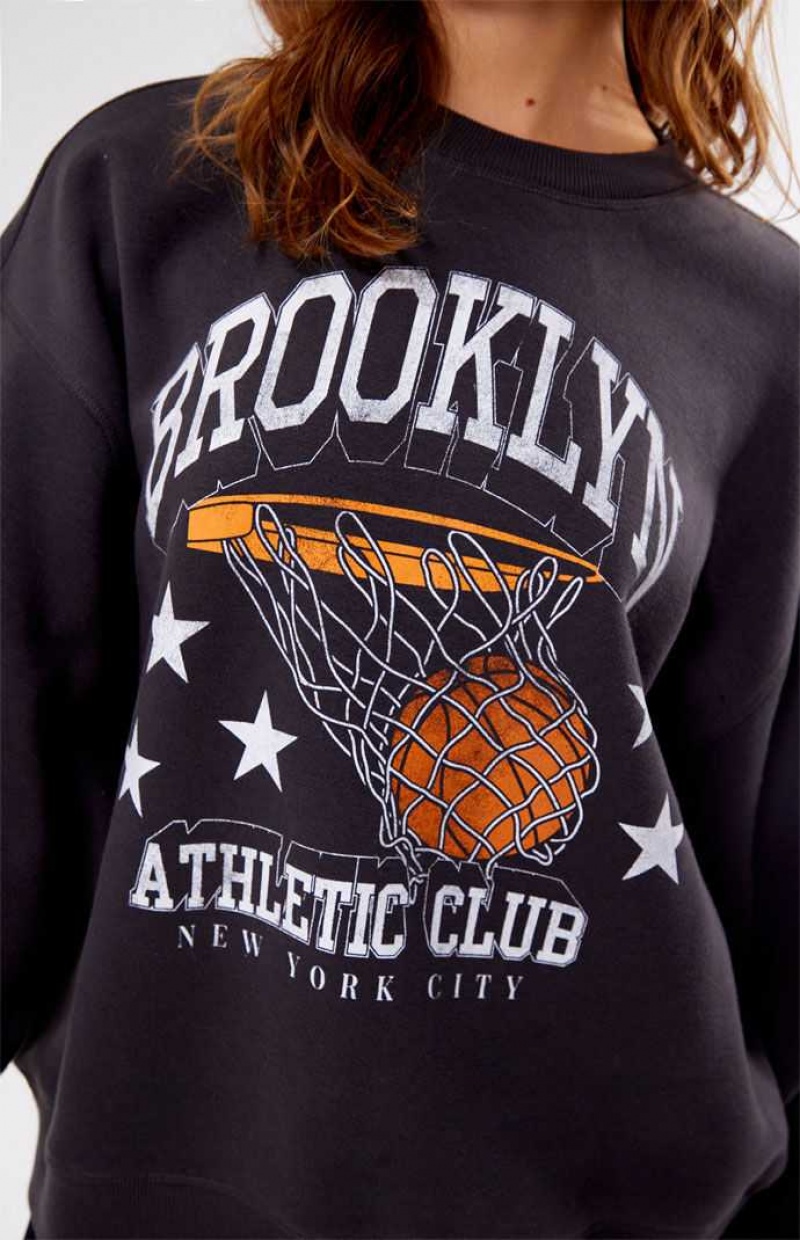 Sudaderas PacSun Brooklyn Atléticos Club Crew Neck Mujer Negras | KTMWN7501