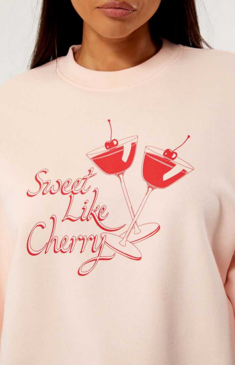 Sudaderas PacSun Cherry Cocktail Crew Neck Mujer Rosas Claro | GXSTB7135