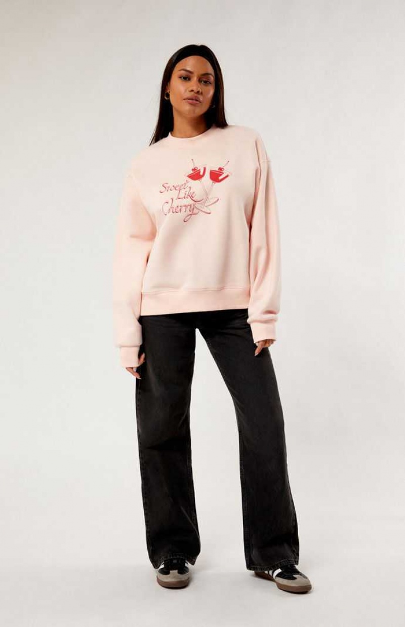 Sudaderas PacSun Cherry Cocktail Crew Neck Mujer Rosas Claro | GXSTB7135