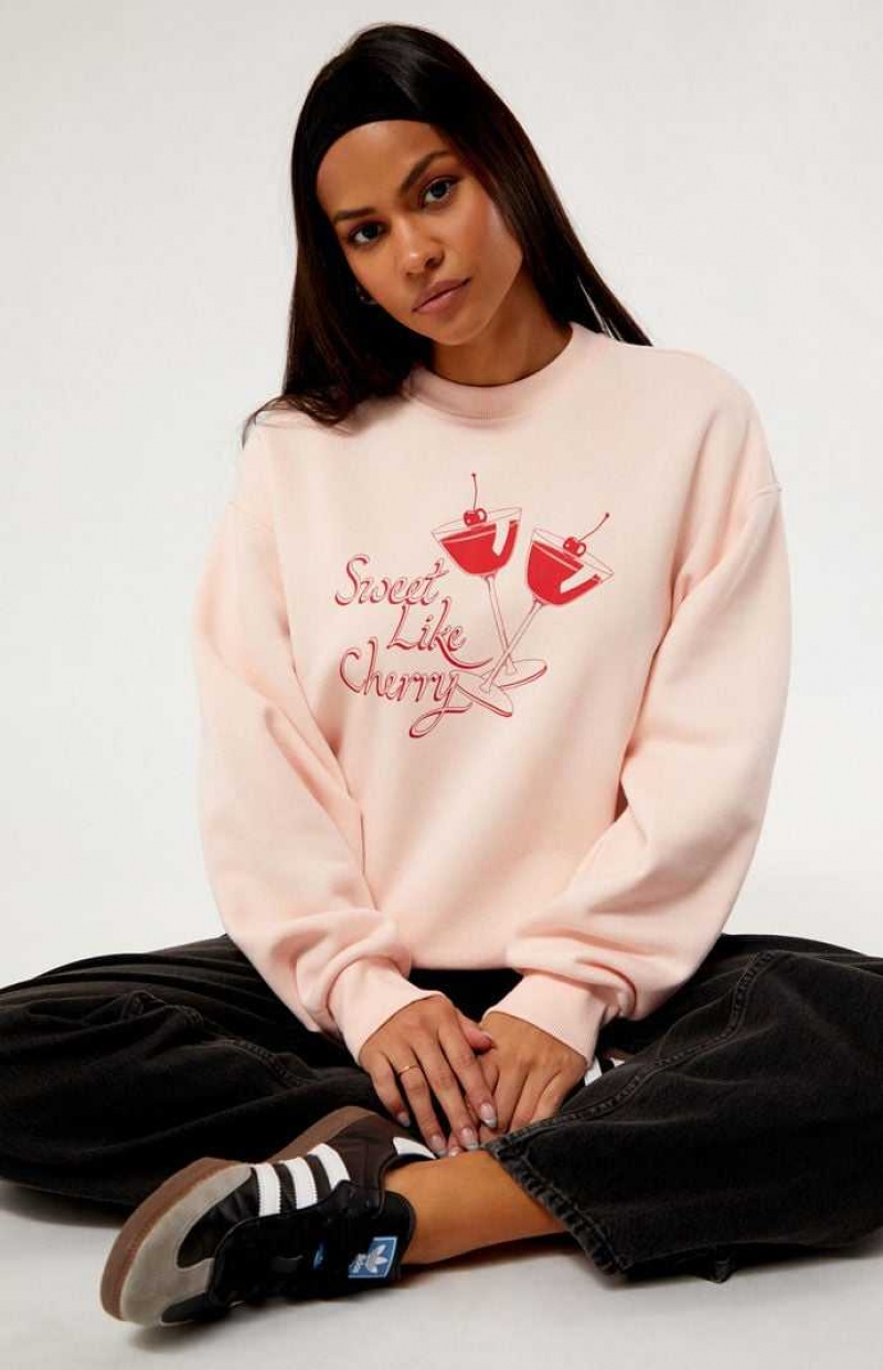 Sudaderas PacSun Cherry Cocktail Crew Neck Mujer Rosas Claro | GXSTB7135