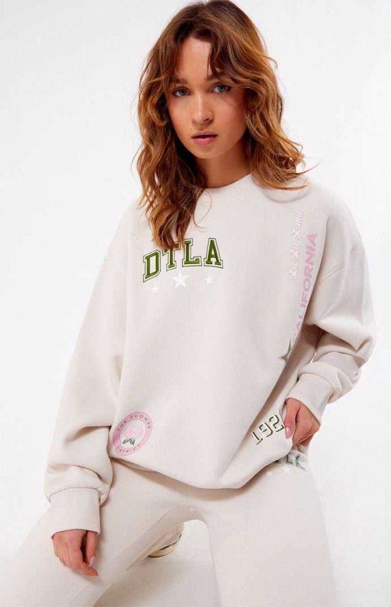 Sudaderas PacSun DTLA Crew Neck Mujer Marrones | XUBKJ4638