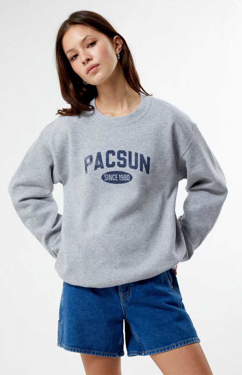 Sudaderas PacSun Distressed Crew Neck Mujer Gris | JCUQF4395