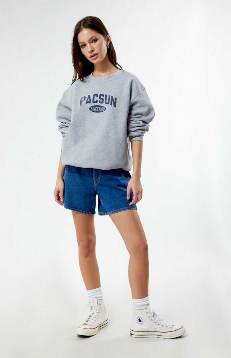 Sudaderas PacSun Distressed Crew Neck Mujer Gris | JCUQF4395