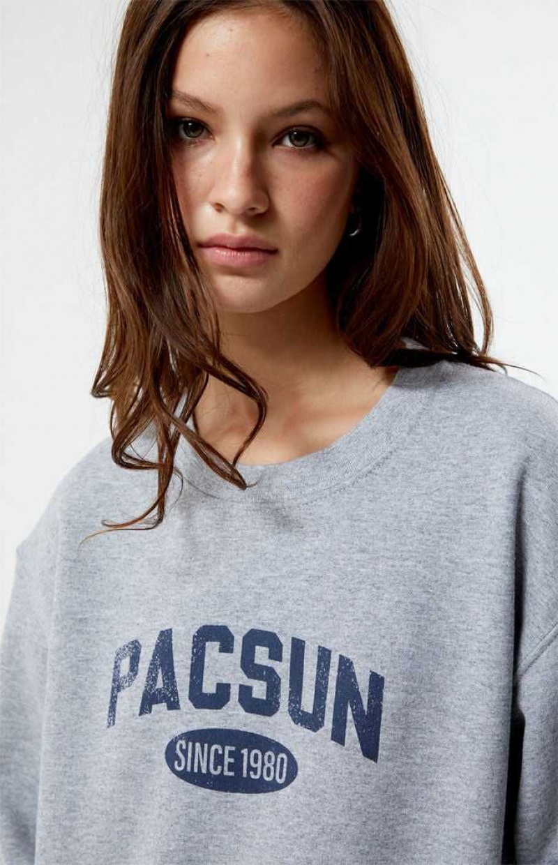 Sudaderas PacSun Distressed Crew Neck Mujer Gris | JCUQF4395