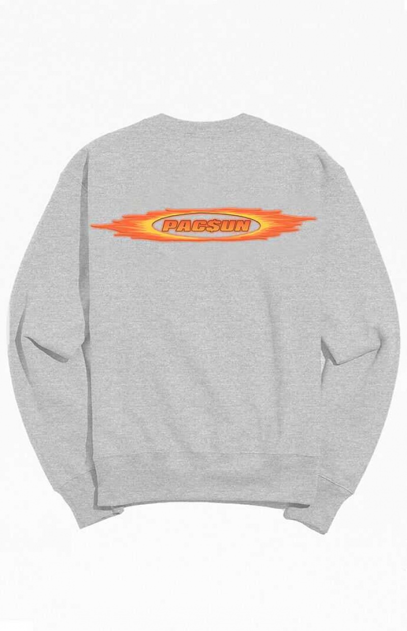 Sudaderas PacSun Gray Flames Logo Crew Neck Hombre Gris | CPJKB3164