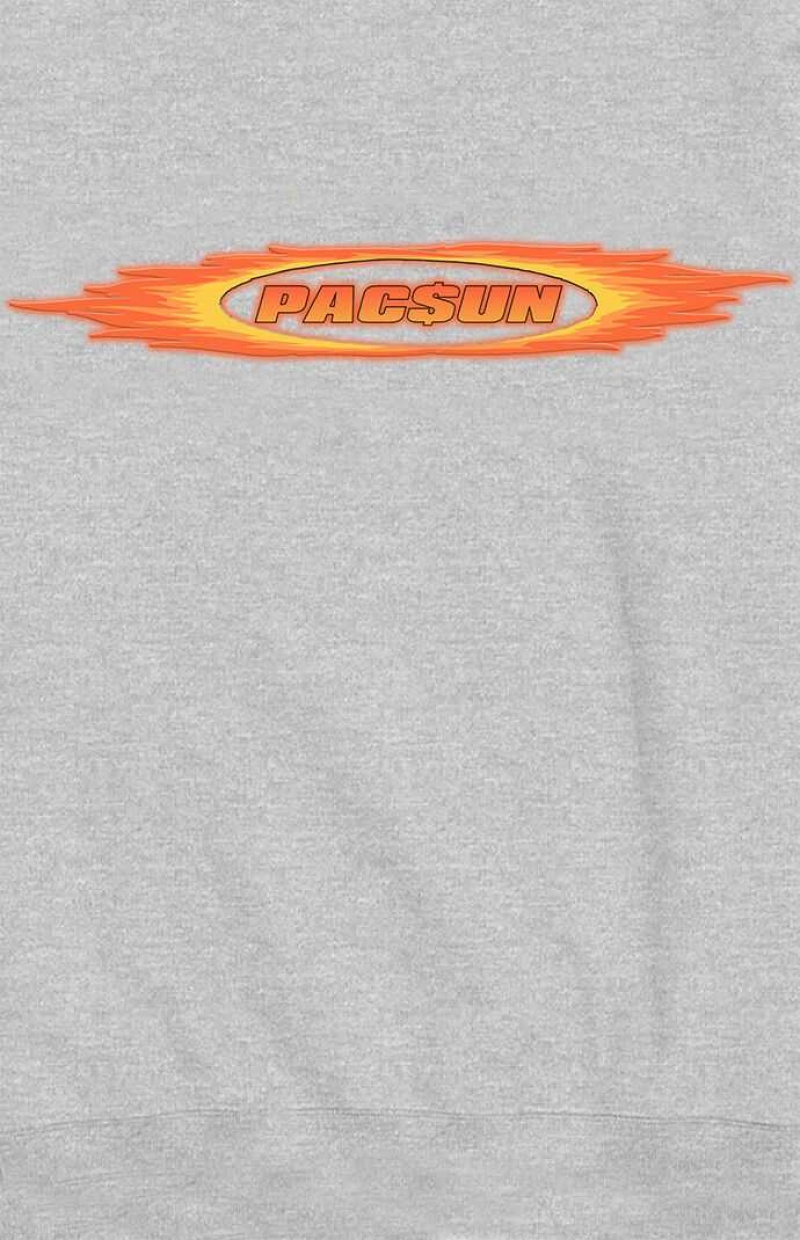 Sudaderas PacSun Gray Flames Logo Crew Neck Hombre Gris | CPJKB3164